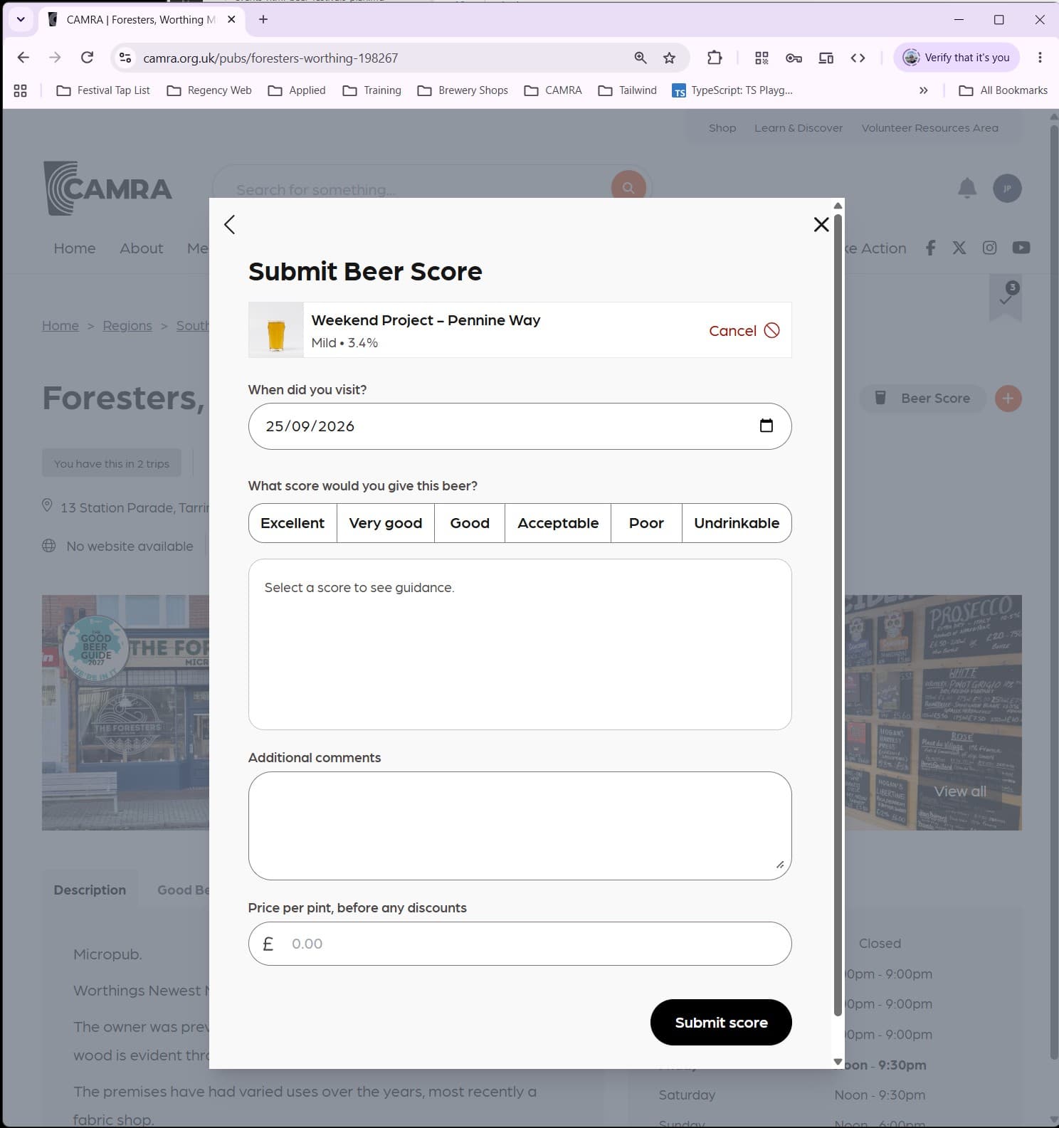 Beer Score Entry